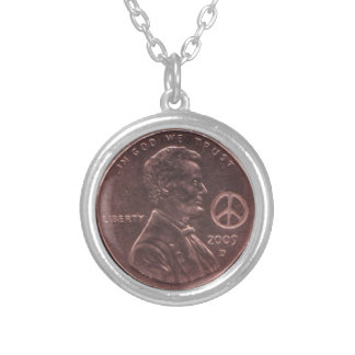 2009 PEACE Lincoln Cent Penny HIPPIE Birth Year Silver Plated Necklace