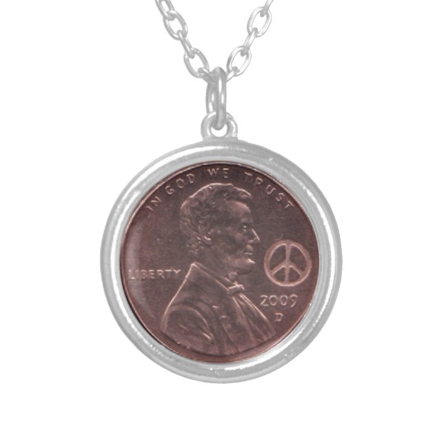 2009 PEACE Lincoln Cent Penny HIPPIE Birth Year Silver Plated Necklace (Front)
