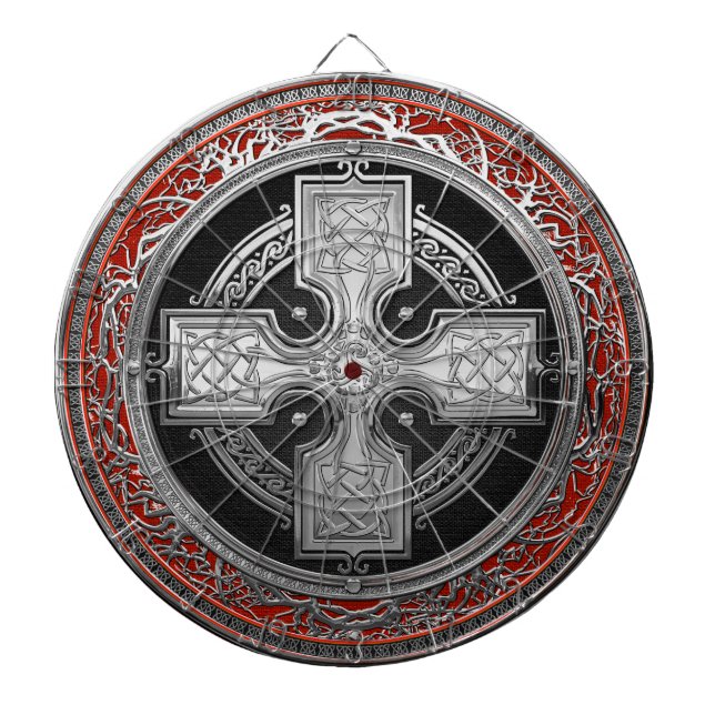 [200] Ancient Celtic Sacred Silver Knot Cross Dart Board (Front)