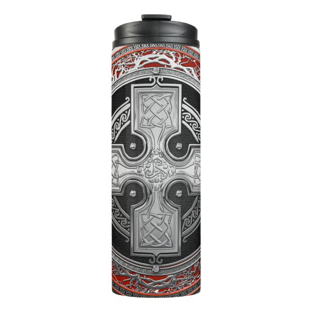 [200] Ancient Celtic Sacred Silver Knot Cross Thermal Tumbler (Front)