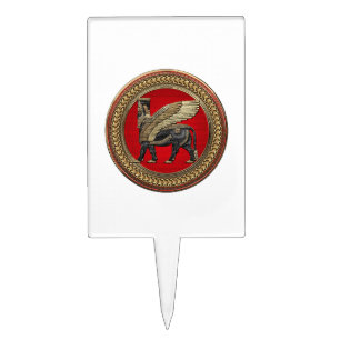 [200] Assyrian Winged Bull: Gold and Black Lamassu Cake Topper