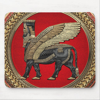 [200] Assyrian Winged Bull: Gold and Black Lamassu Mouse Pad