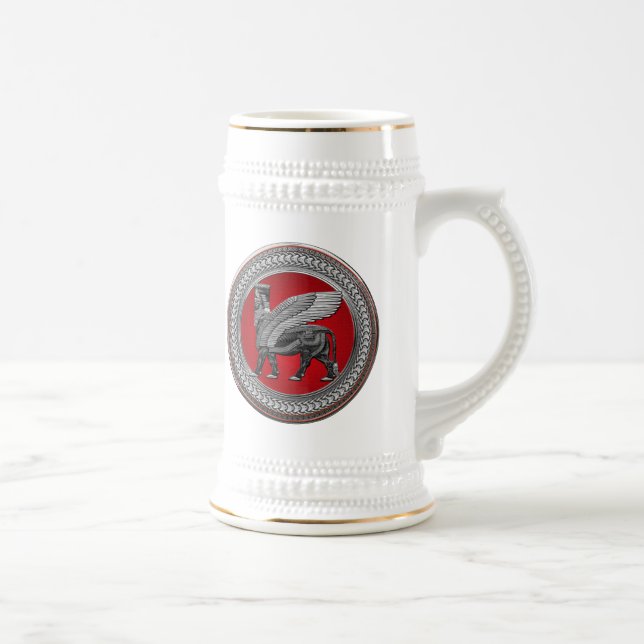[200] Assyrian Winged Bull: Silver & Black Lamassu Beer Stein (Right)