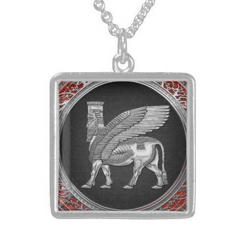 200 Assyrian Winged Bull _ Silver Lamassu Sterling Silver Necklace