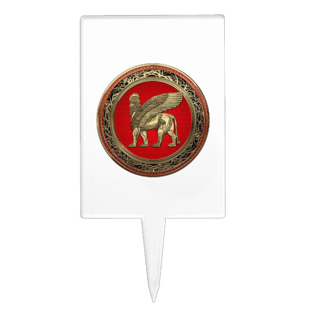 [200] Assyrian Winged Lion - Gold Lamassu Cake Topper (Front)