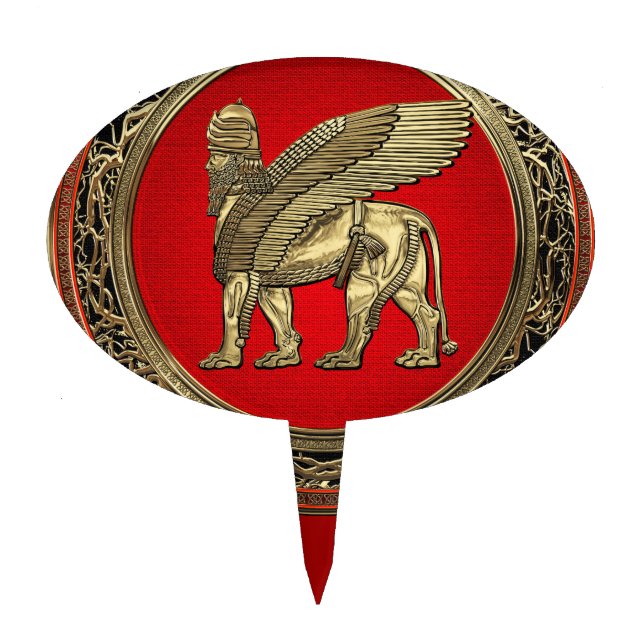 [200] Assyrian Winged Lion - Gold Lamassu Cake Topper (Front)