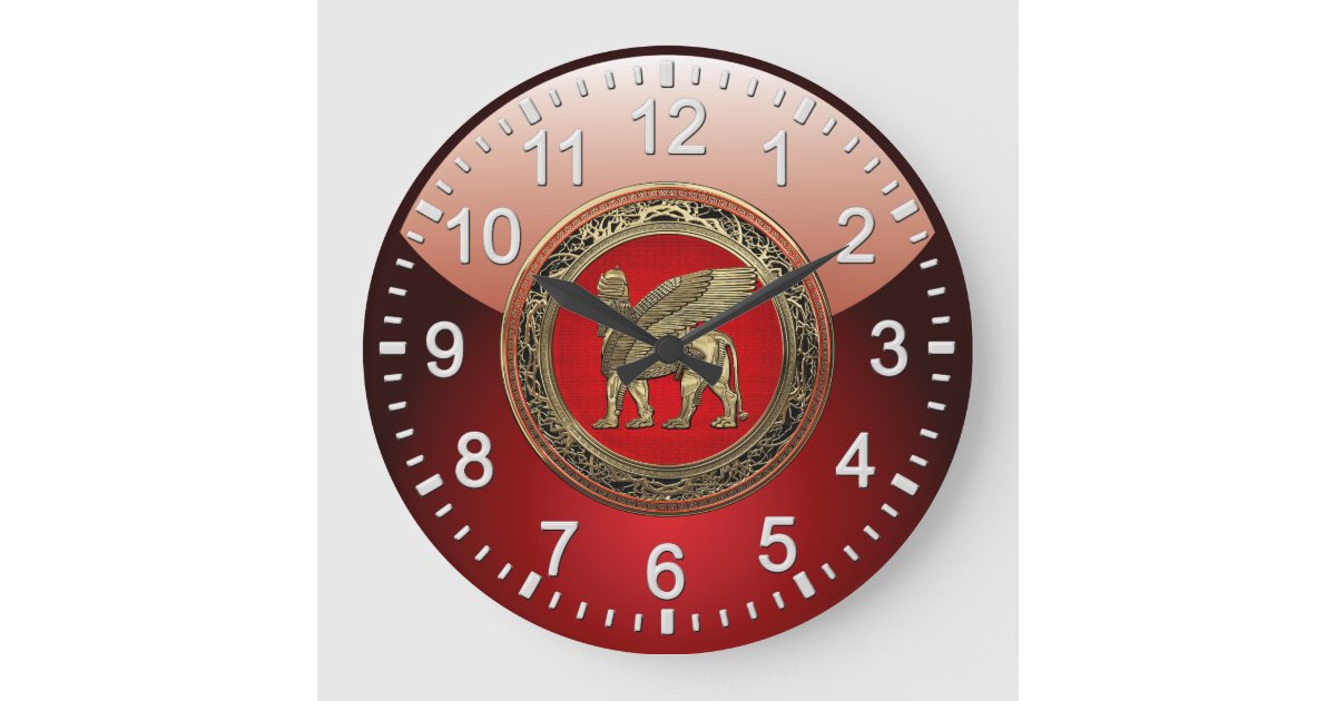 [200] Assyrian Winged Lion - Gold Lamassu Large Clock | Zazzle