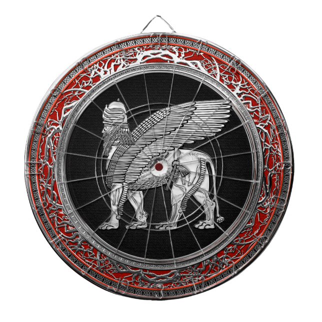 [200] Assyrian Winged Lion - Silver Lamassu Dart Board (Front)