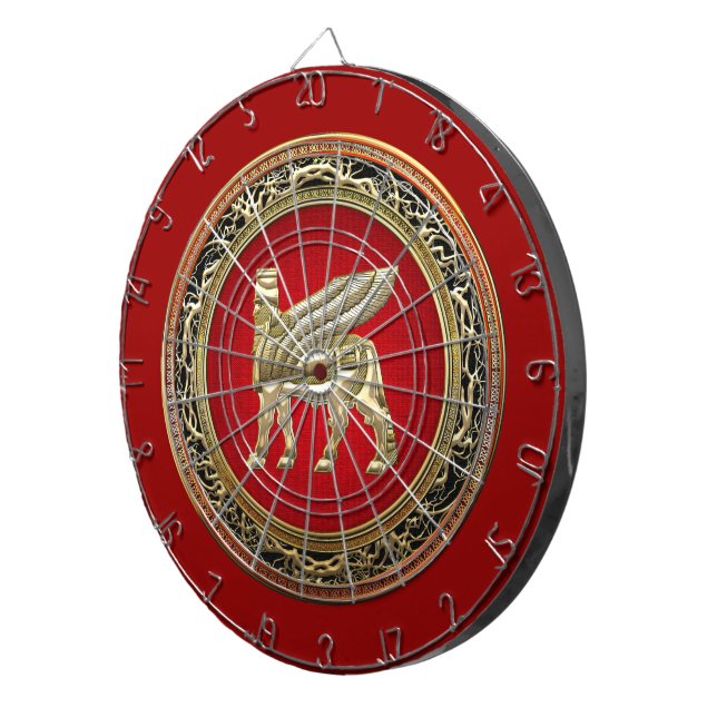 [200] Babylonian Winged Bull Lamassu [3D] Dartboard With Darts (Front Right)