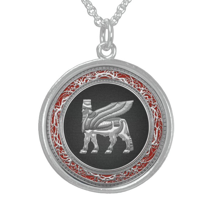 [200] Babylonian Winged Bull [Silver] [3D] Sterling Silver Necklace