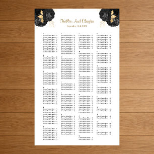 200 Black And Gold Floral Wedding Seating Chart