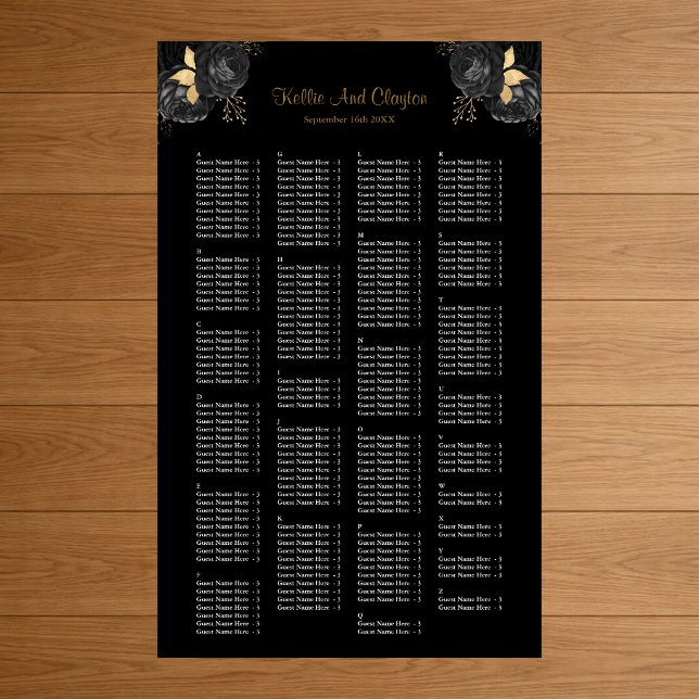 200 Black And Gold Floral Wedding Seating Chart (Creator Uploaded)