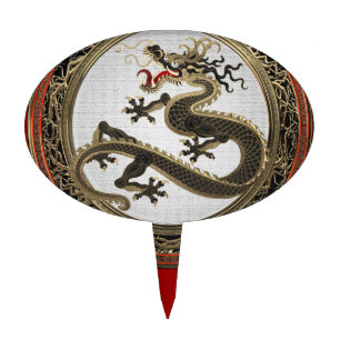 [200] Black and Gold Sacred Eastern Dragon Cake Topper