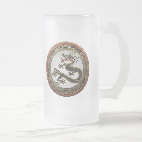 200 Black and Gold Sacred Eastern Dragon Frosted Glass Beer Mug