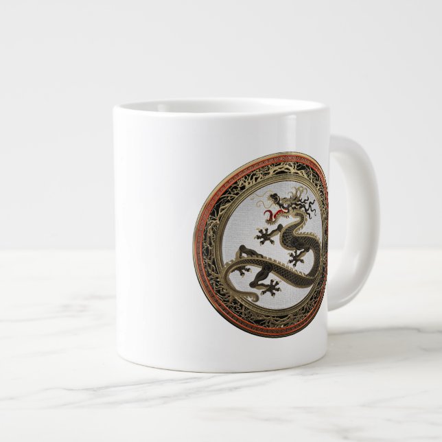 [200] Black and Gold Sacred Eastern Dragon Giant Coffee Mug (Front Right)