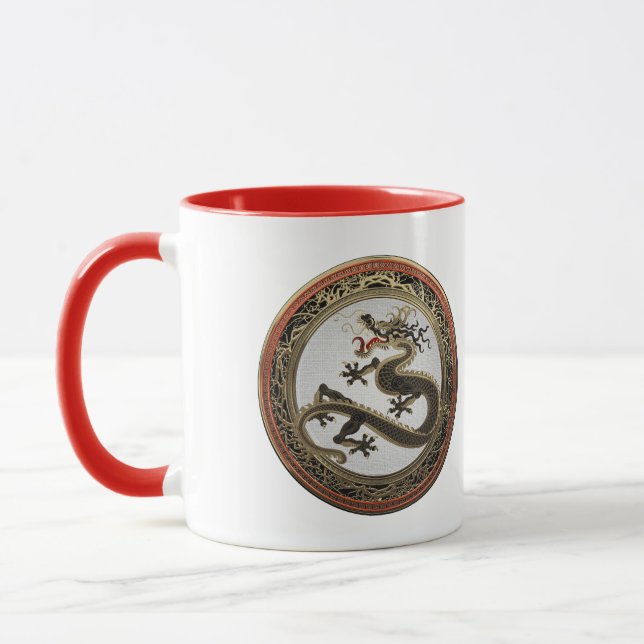 [200] Black and Gold Sacred Eastern Dragon Mug (Left)