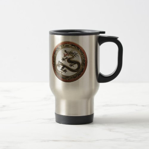 200 Black and Gold Sacred Eastern Dragon Travel Mug