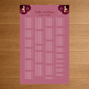 200 Burgundy And Gold Floral Wedding Seating Chart Foam Board