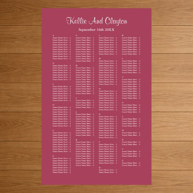 200 Burgundy Simple Wedding Seating Chart (Creator Uploaded)
