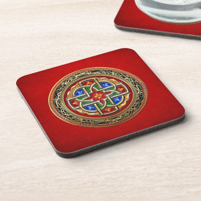 [200] Celtic Cross [Gold+Enamel] Beverage Coaster (Left Side)