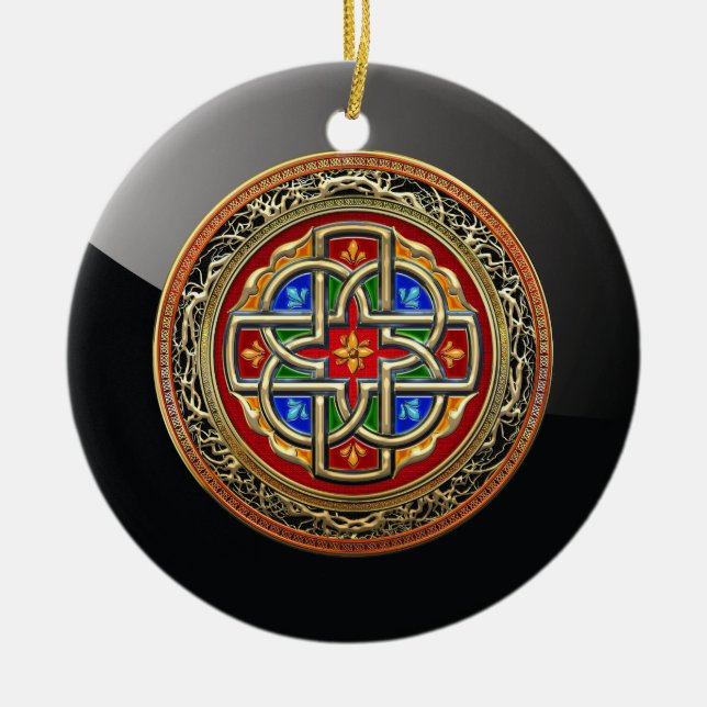 [200] Celtic Cross [Gold+Enamel] Ceramic Ornament (Front)