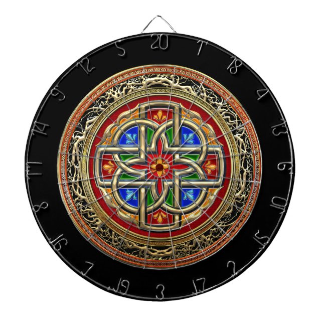 [200] Celtic Cross [Gold+Enamel] Dartboard With Darts (Front)