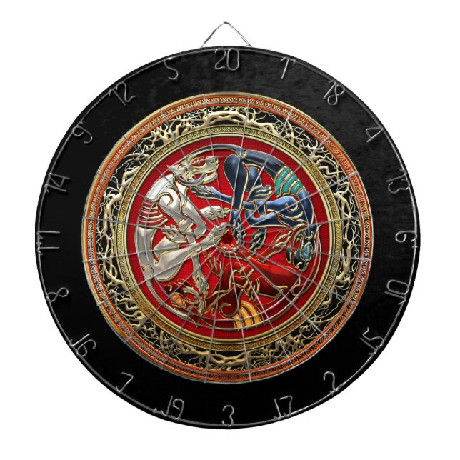 [200] Celtic Treasures - Three Dogs on Gold Dartboard (Front)