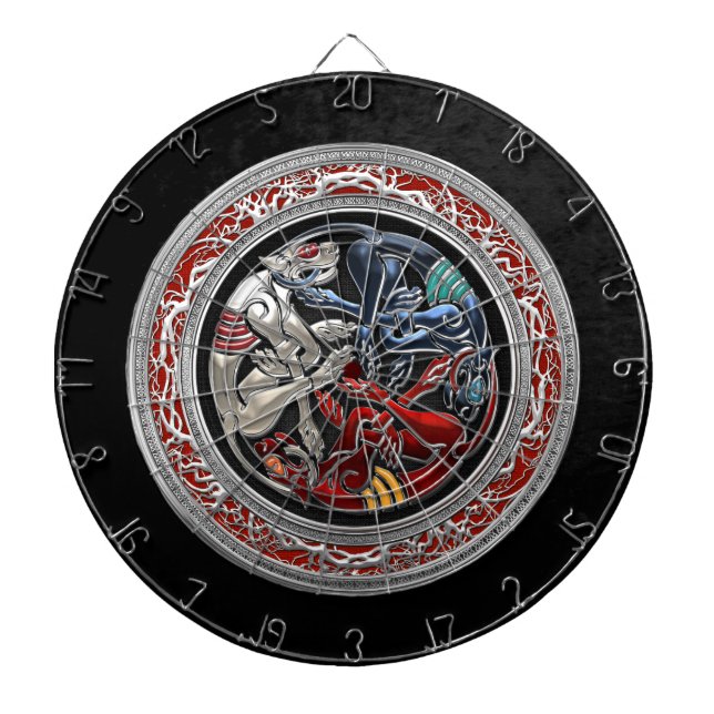 [200] Celtic Treasures - Three Dogs on Silver Dartboard (Front)