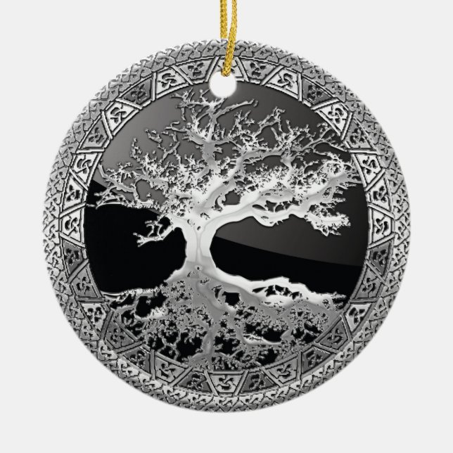 [200] Celtic Tree of Life [Silver] Ceramic Ornament (Front)