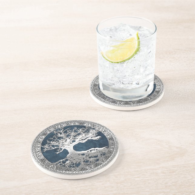 [200] Celtic Tree of Life [Silver] Sandstone Coaster (Side)