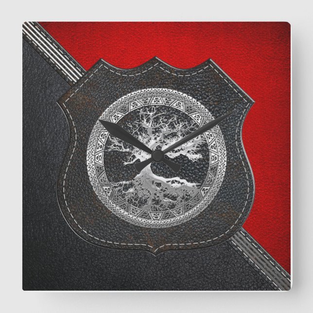 [200] Celtic Tree of Life [Silver] Square Wall Clock (Front)