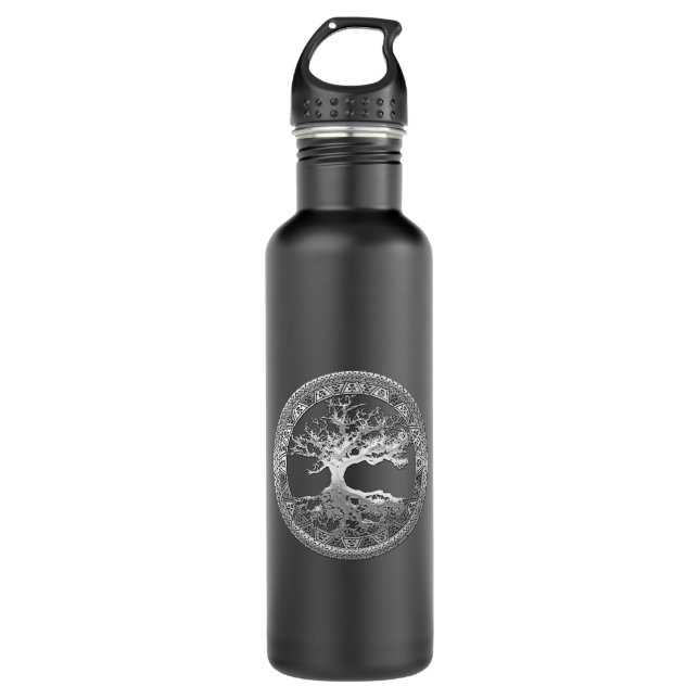 [200] Celtic Tree of Life [Silver] Stainless Steel Water Bottle (Front)