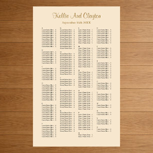 200 Champagne Simple Wedding Seating Chart
