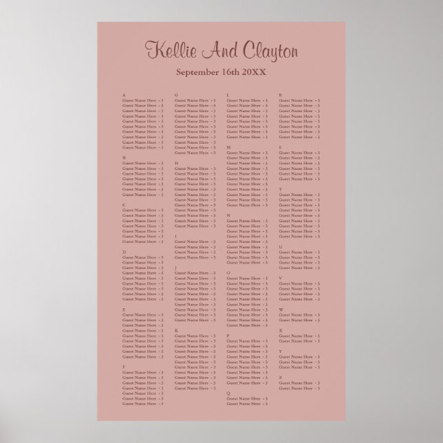200 Cinnamon Rose Simple Wedding Seating Chart (Front)