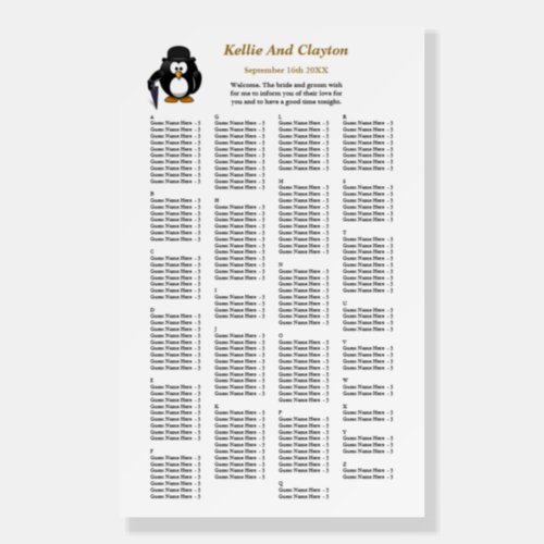 200 Funny Penguin Greeter Wedding Seating Chart Foam Board