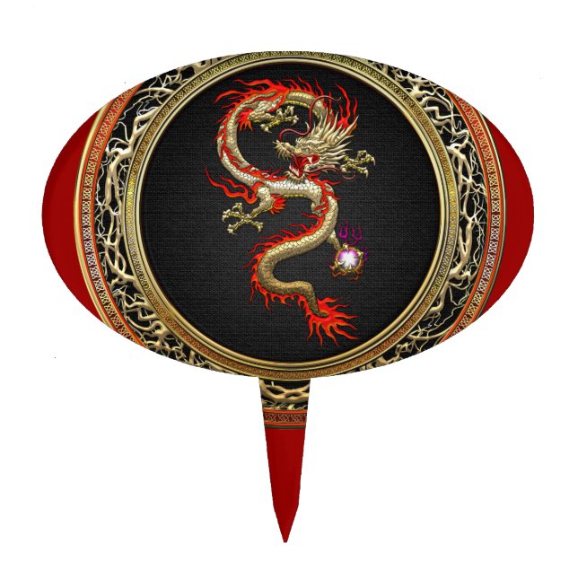 [200] Golden Chinese Dragon Fucanglong Cake Topper (Front)