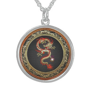[200] Golden Chinese Dragon Fucanglong Sterling Silver Necklace