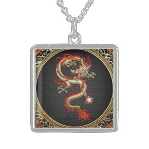 [200] Golden Chinese Dragon Fucanglong Sterling Silver Necklace