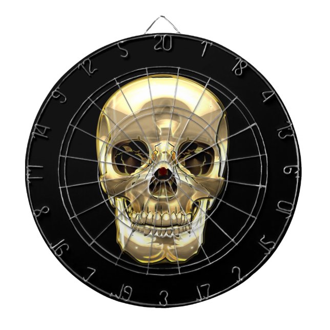 [200] Golden Human Skull Dartboard With Darts (Front)
