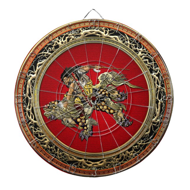 [200] Hokusai - Shoki Riding Shishi Lion Dart Board (Front)