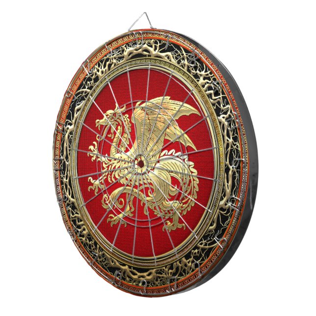 [200] Icelandic Dragon, Landvættir [Gold] Dartboard With Darts (Front Right)