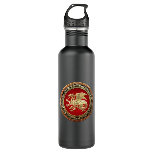 [200] Icelandic Dragon, Landvættir [Gold] Stainless Steel Water Bottle (Front)