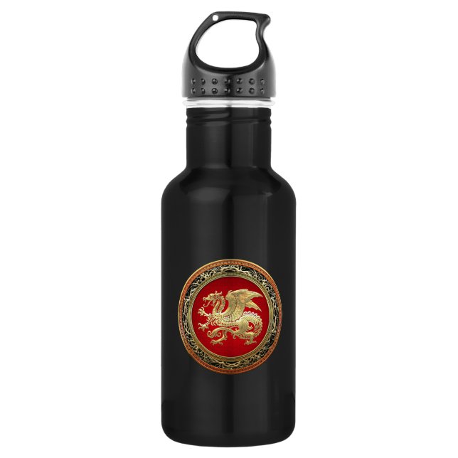 [200] Icelandic Dragon, Landvættir [Gold] Water Bottle (Front)