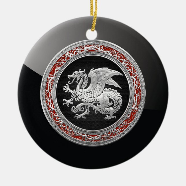 [200] Icelandic Dragon, Landvættir [Silver] Ceramic Ornament (Front)