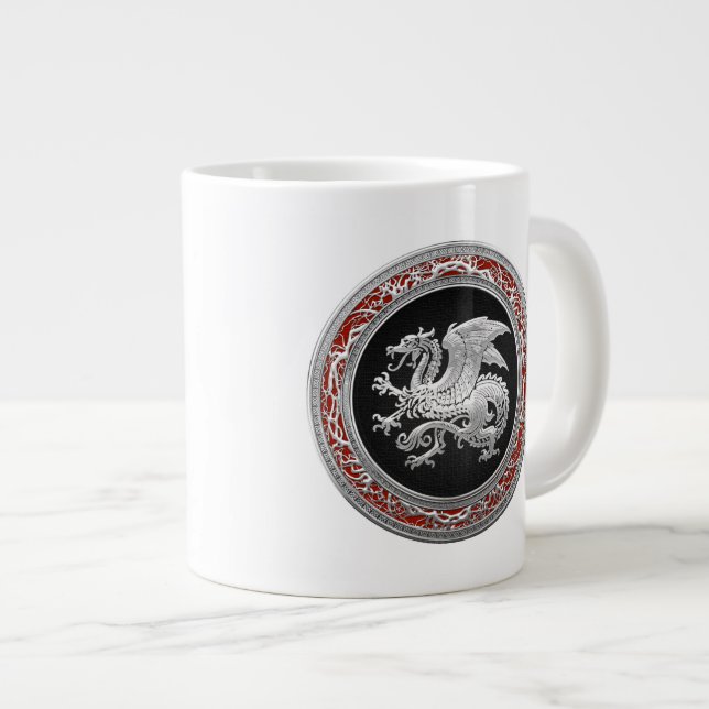 [200] Icelandic Dragon, Landvættir [Silver] Giant Coffee Mug (Front Right)