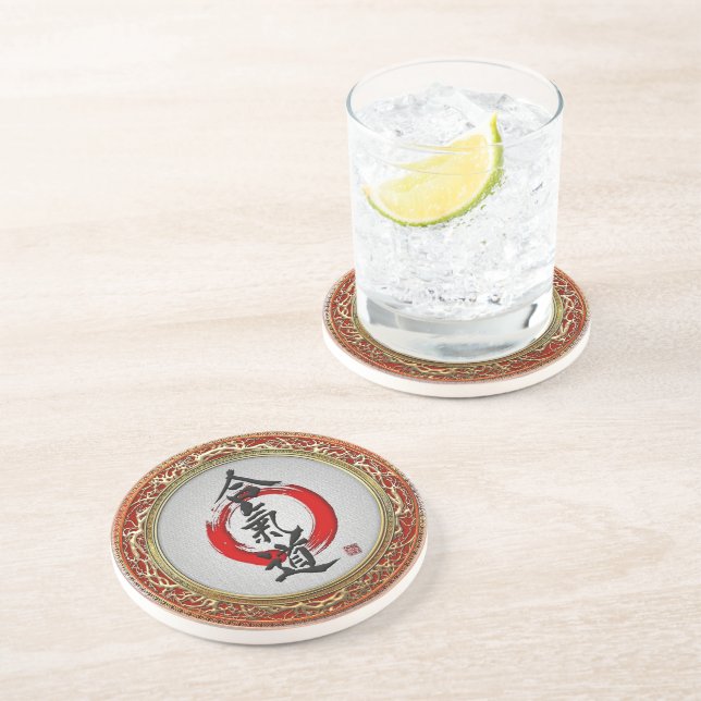 [200] Japanese calligraphy - Aikido Sandstone Coaster (Side)