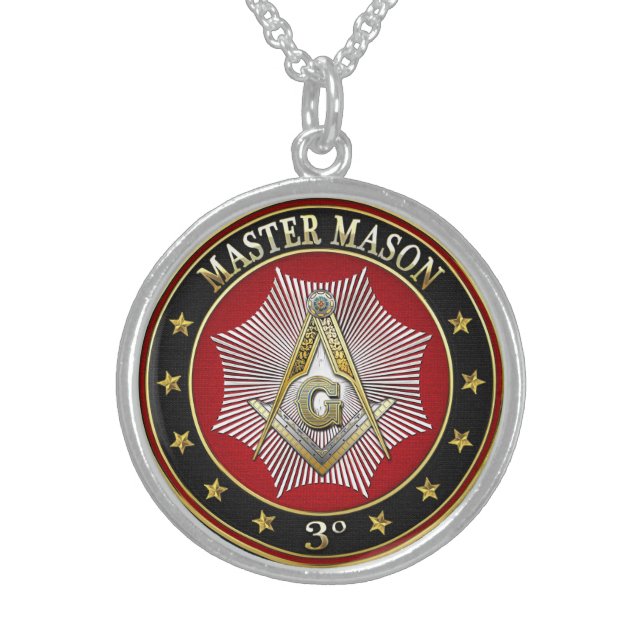 [200] Master Mason - 3rd Degree Square & Compasses Sterling Silver Necklace (Front)
