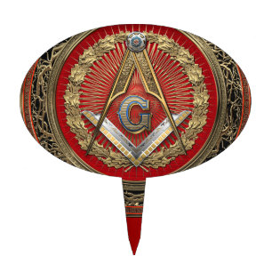 [200] Master Mason - Gold Square & Compasses Cake Topper