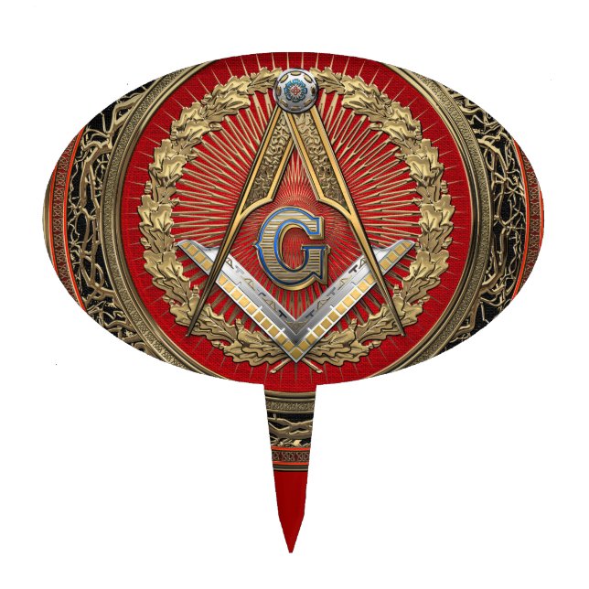 [200] Master Mason - Gold Square & Compasses Cake Topper (Front)