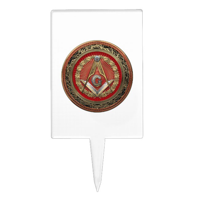 [200] Master Mason - Gold Square & Compasses Cake Topper (Front)